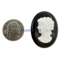 Vintage Glass Oval 40x30mm White On Black
