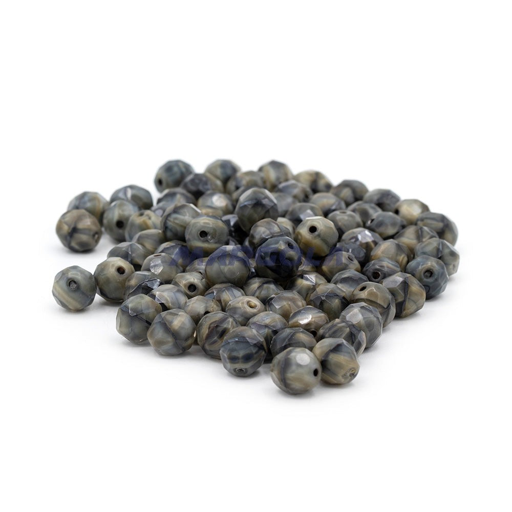 Faceted Czech Glass Fire Polished Agate Color Beads - Grey Horn Agate