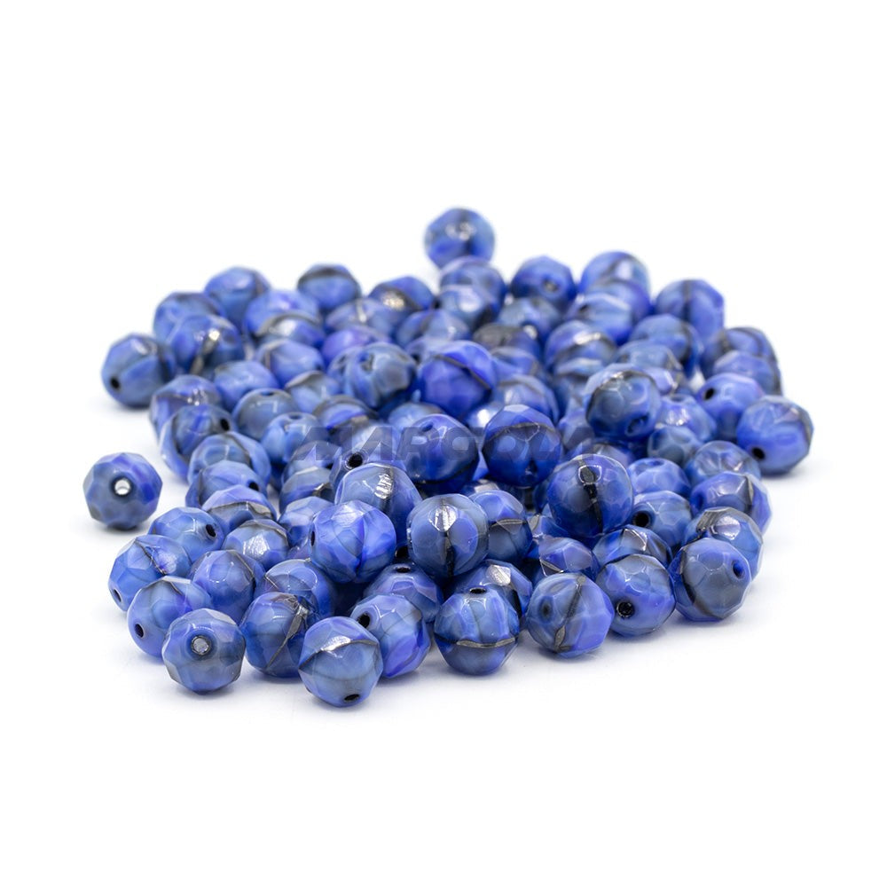 Faceted Czech Glass Fire Polished Agate Color Beads - Blue Agate - Sodalite