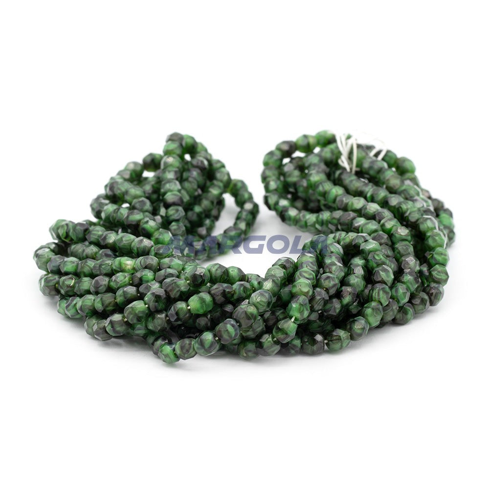 Faceted Czech Glass Fire Polished Agate Color Beads - Green Agate - Malachite