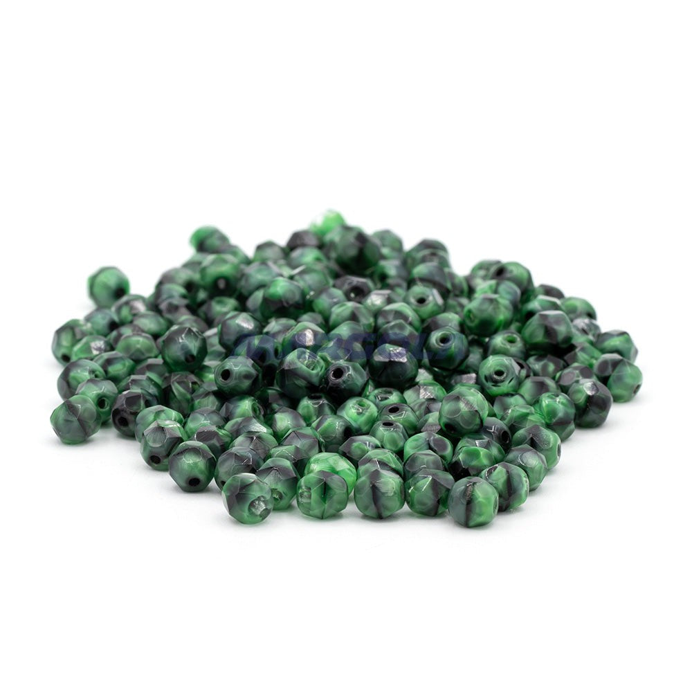 Faceted Czech Glass Fire Polished Agate Color Beads - Green Agate - Malachite