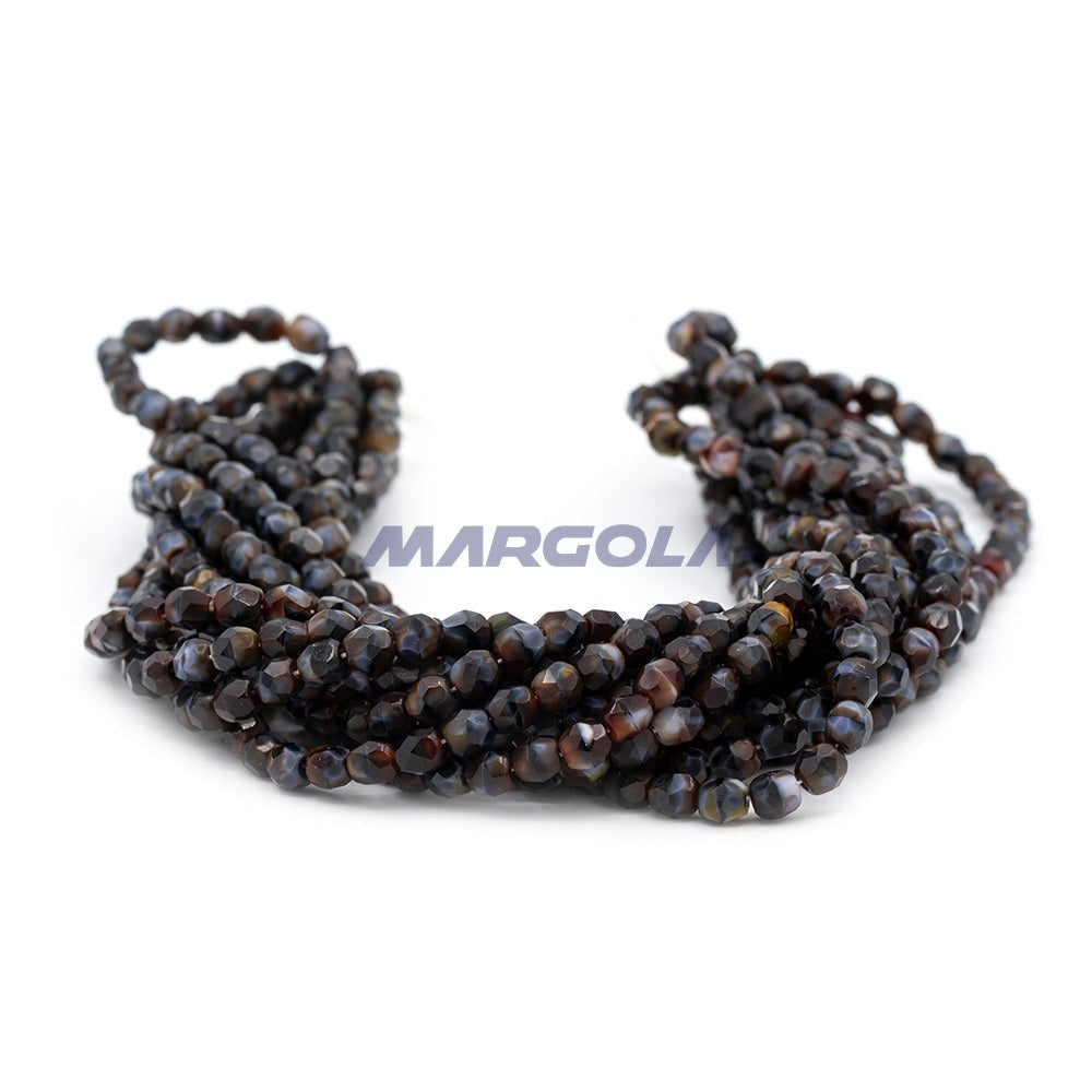 Faceted Czech Glass Fire Polished Agate Color Beads - Brown Horn Agate