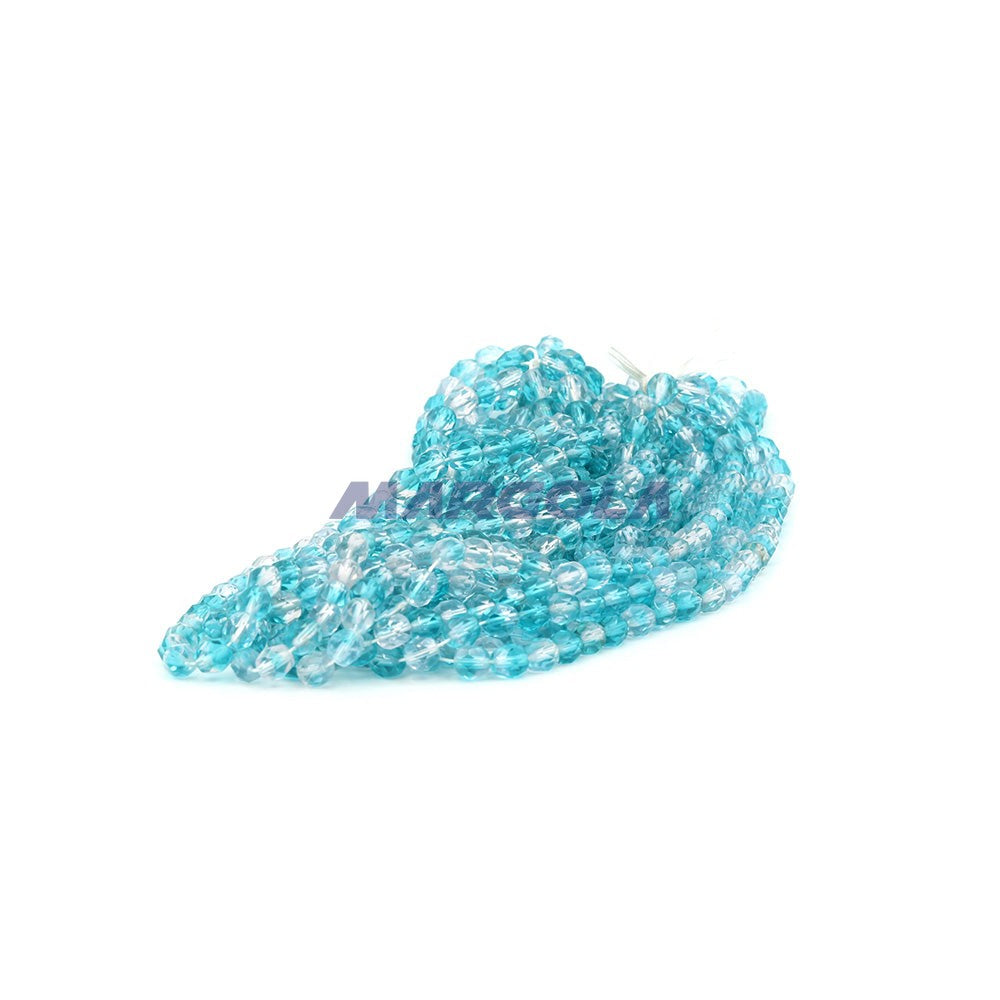 Faceted Czech Glass Fire Polished Multi Color Beads (Crystal & Aquamarine)