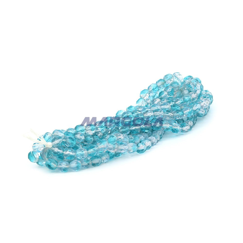 Faceted Czech Glass Fire Polished Multi Color Beads (Crystal & Aquamarine)