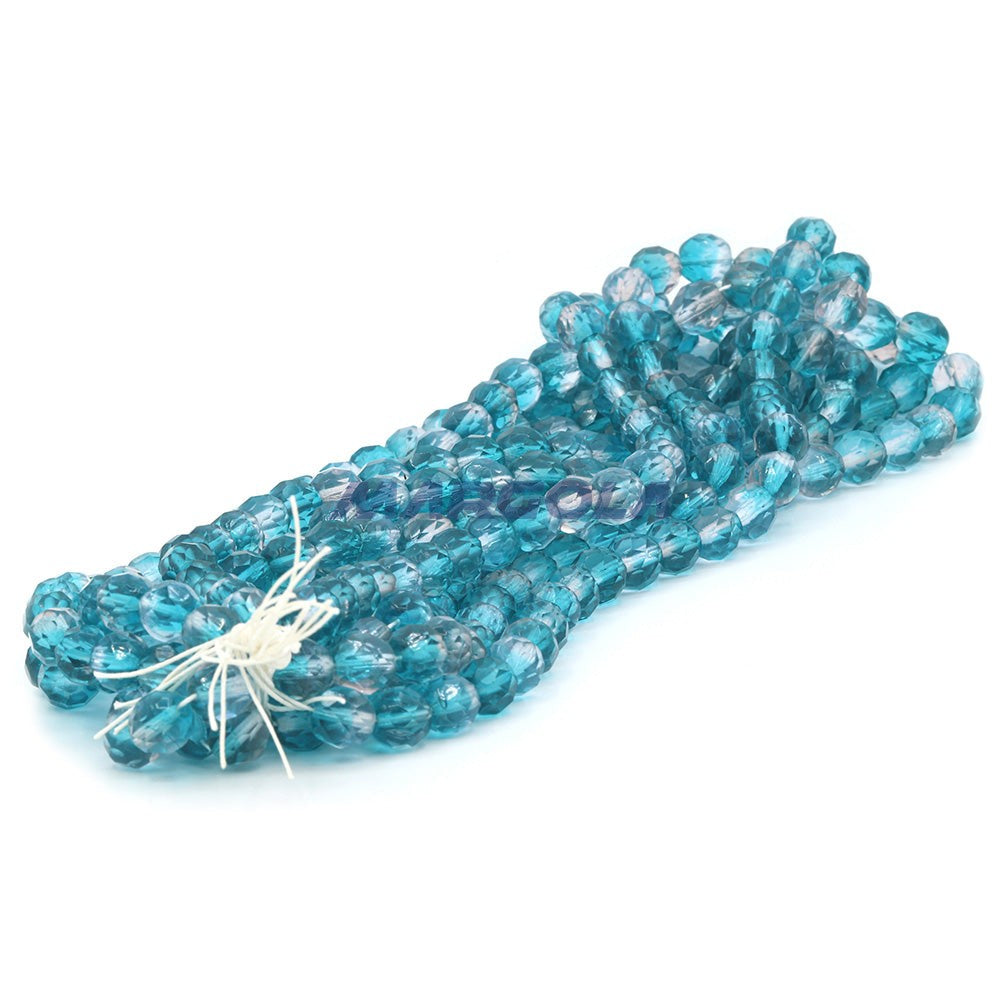 Faceted Czech Glass Fire Polished Multi Color Beads (Crystal & Aquamarine)