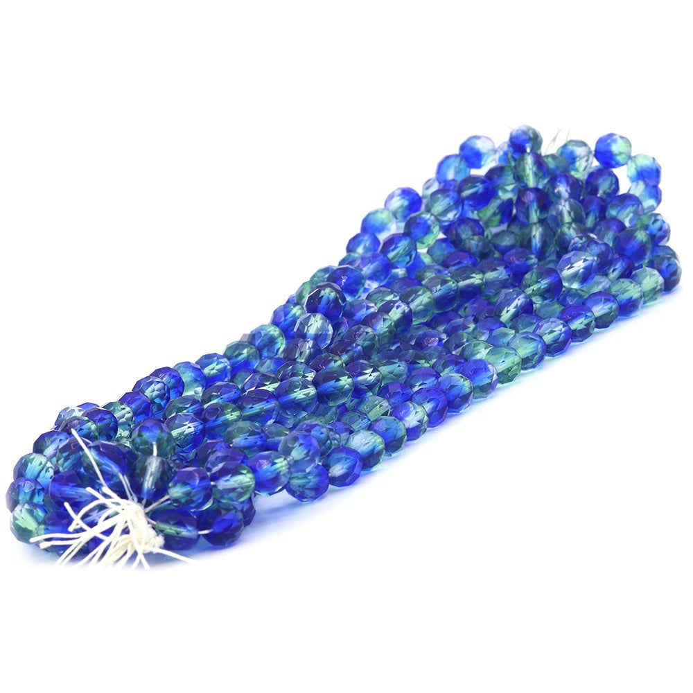 Faceted Czech Glass Fire Polished Multi Color Beads (Crystal, Sapphire & Erinite)