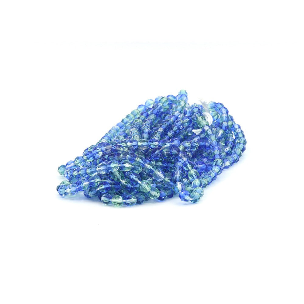 Faceted Czech Glass Fire Polished Multi Color Beads (Crystal, Sapphire & Erinite)