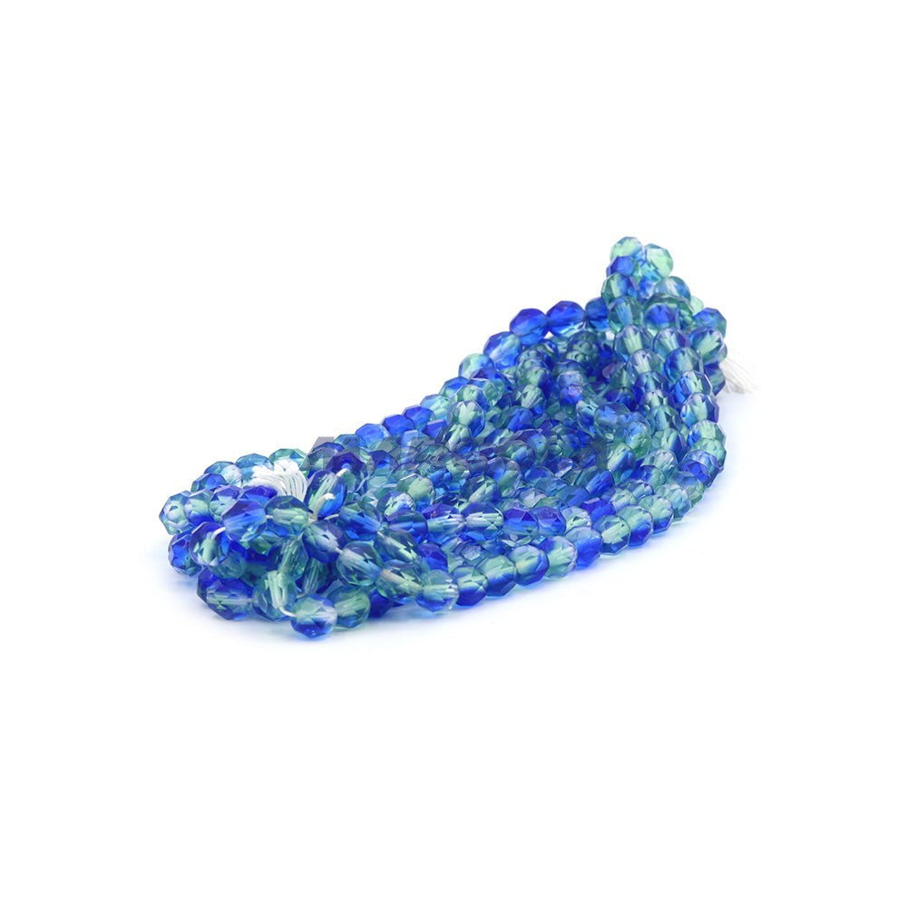 Faceted Czech Glass Fire Polished Multi Color Beads (Crystal, Sapphire & Erinite)