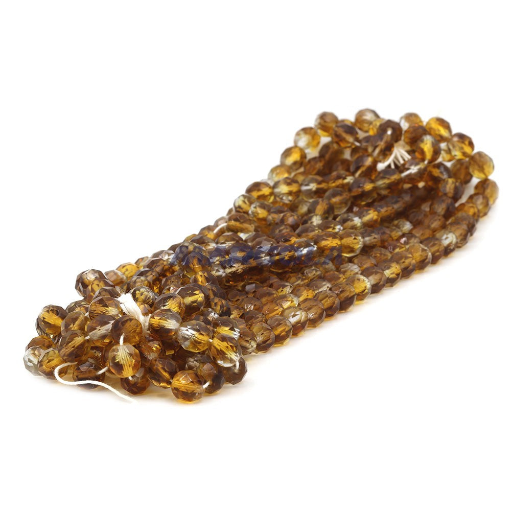 Faceted Czech Glass Fire Polished Multi Color Beads (Crystal, Topaz & Smoke Topaz)