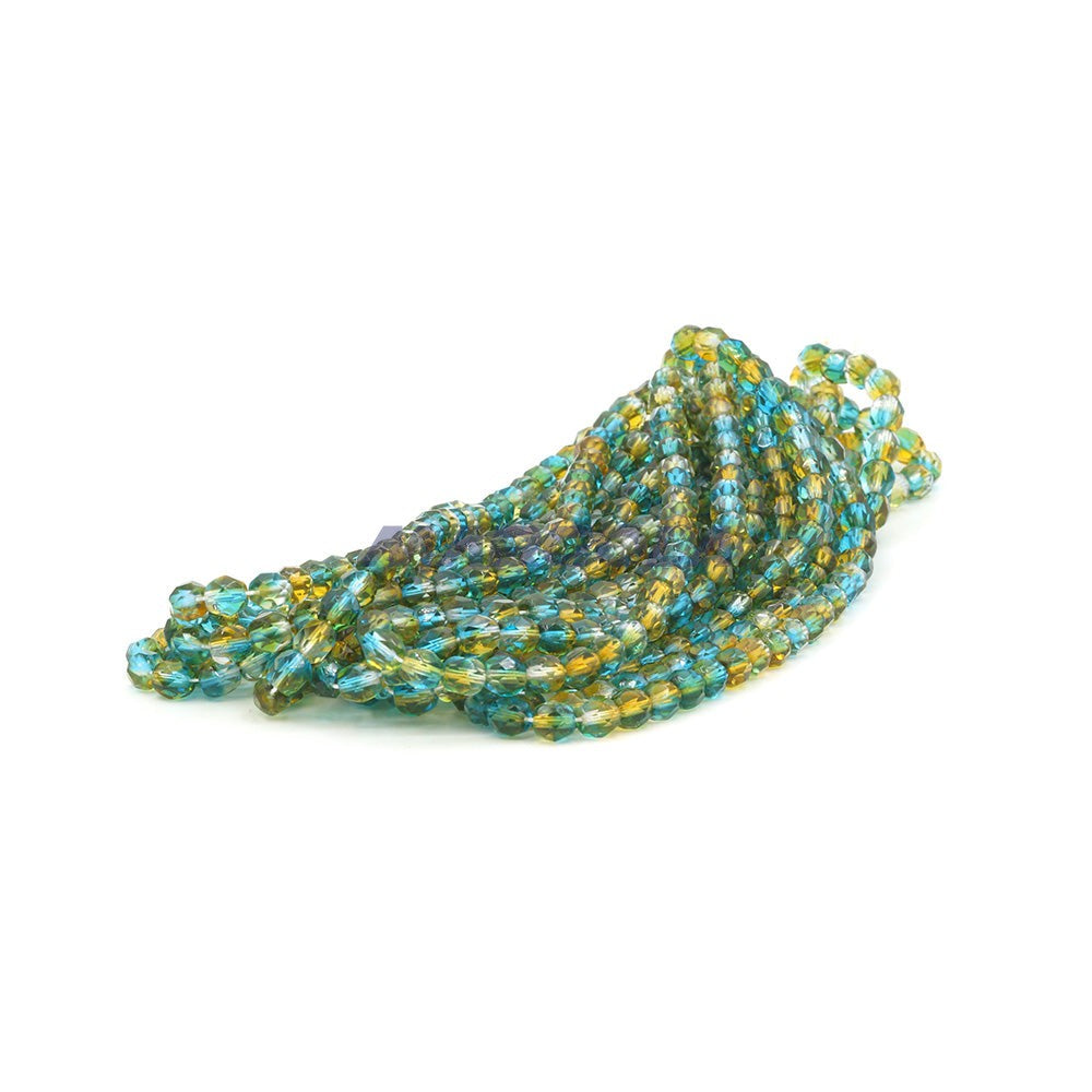 Faceted Czech Glass Fire Polished Multi Color Beads (Crystal, Aqua & Topaz)
