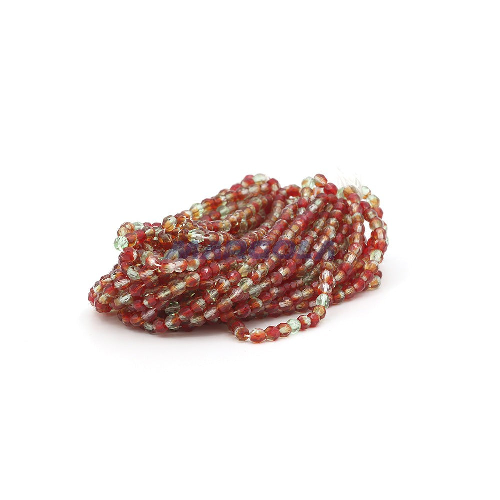 Faceted Czech Glass Fire Polished Multi Color Beads (Crystal, Erinite & Light Siam)