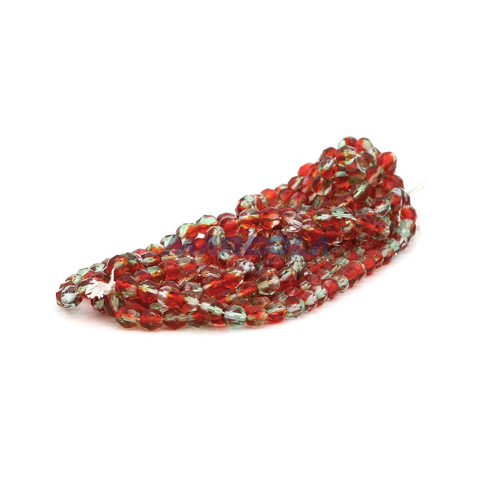 Faceted Czech Glass Fire Polished Multi Color Beads (Crystal, Erinite & Light Siam)