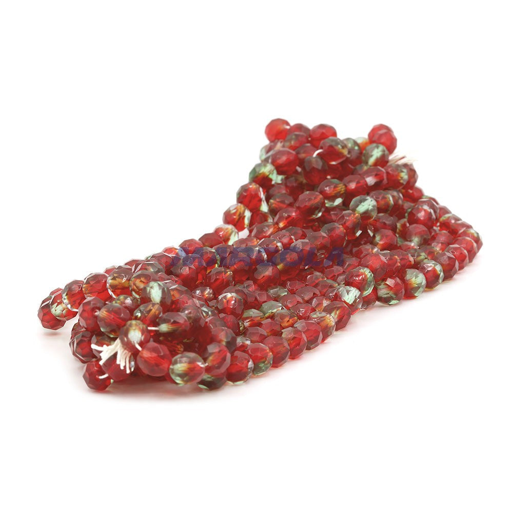 Faceted Czech Glass Fire Polished Multi Color Beads (Crystal, Erinite & Light Siam)