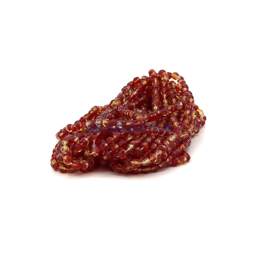 Faceted Czech Glass Fire Polished Multi Color Beads (Crystal, Topaz & Siam Ruby)