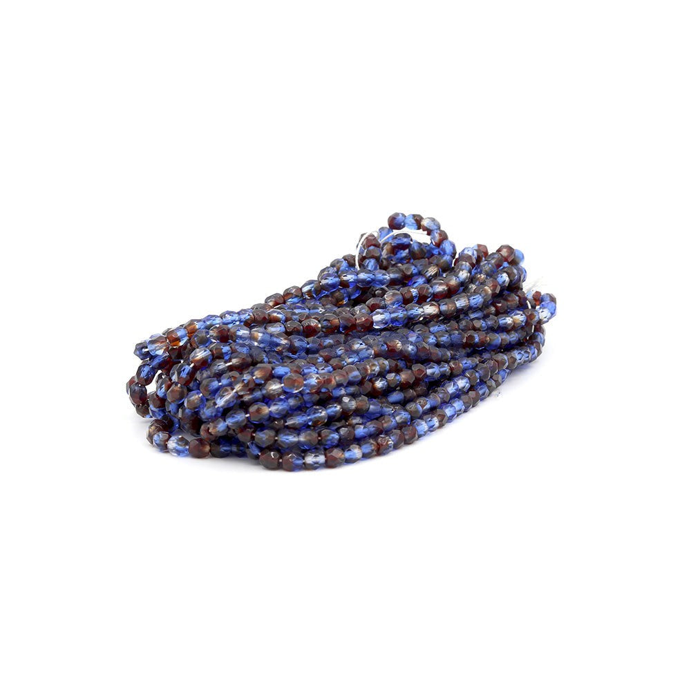 Faceted Czech Glass Fire Polished Multi Color Beads (Crystal, Sapphire & Garnet)