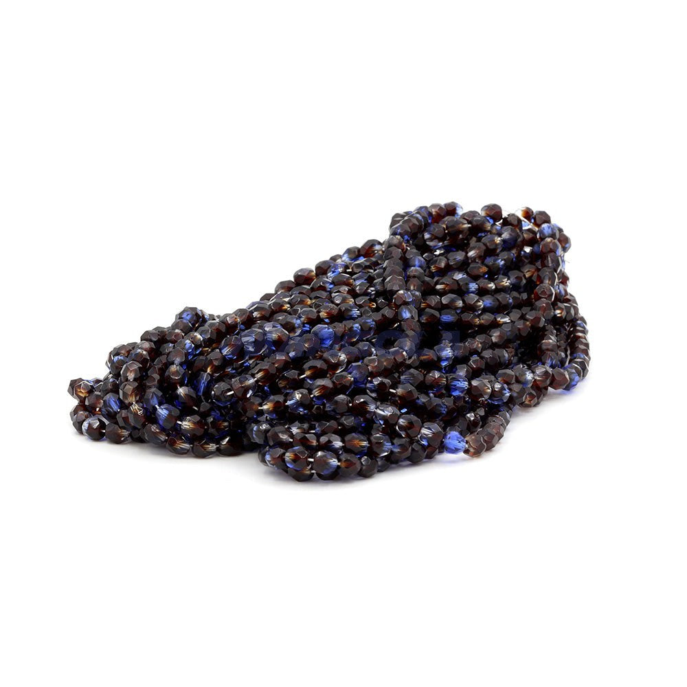 Faceted Czech Glass Fire Polished Multi Color Beads (Crystal, Sapphire & Garnet)