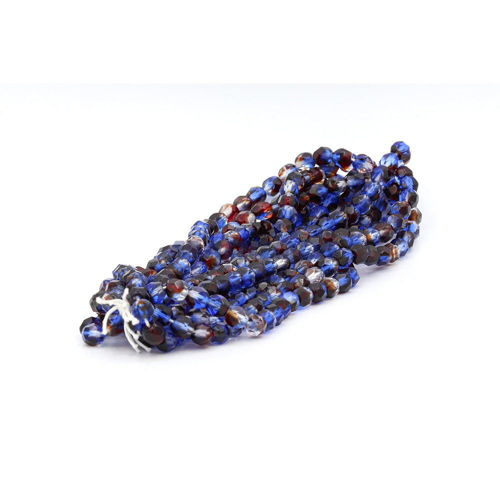 Faceted Czech Glass Fire Polished Multi Color Beads (Crystal, Sapphire & Garnet)