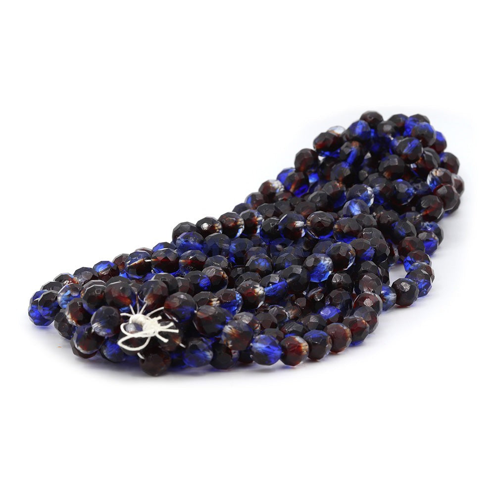 Faceted Czech Glass Fire Polished Multi Color Beads (Crystal, Sapphire & Garnet)
