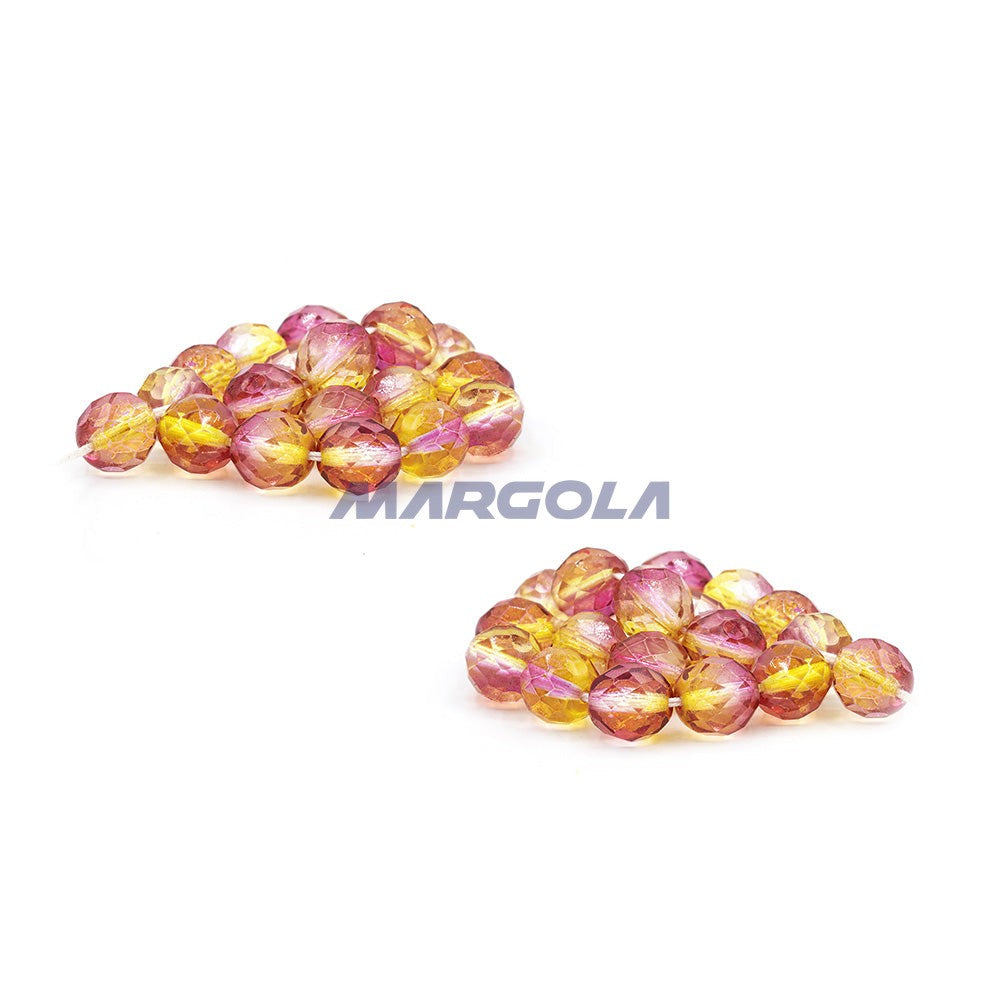 Faceted Czech Glass Fire Polished Multi Color Beads (Crystal, Citrine & Rose)