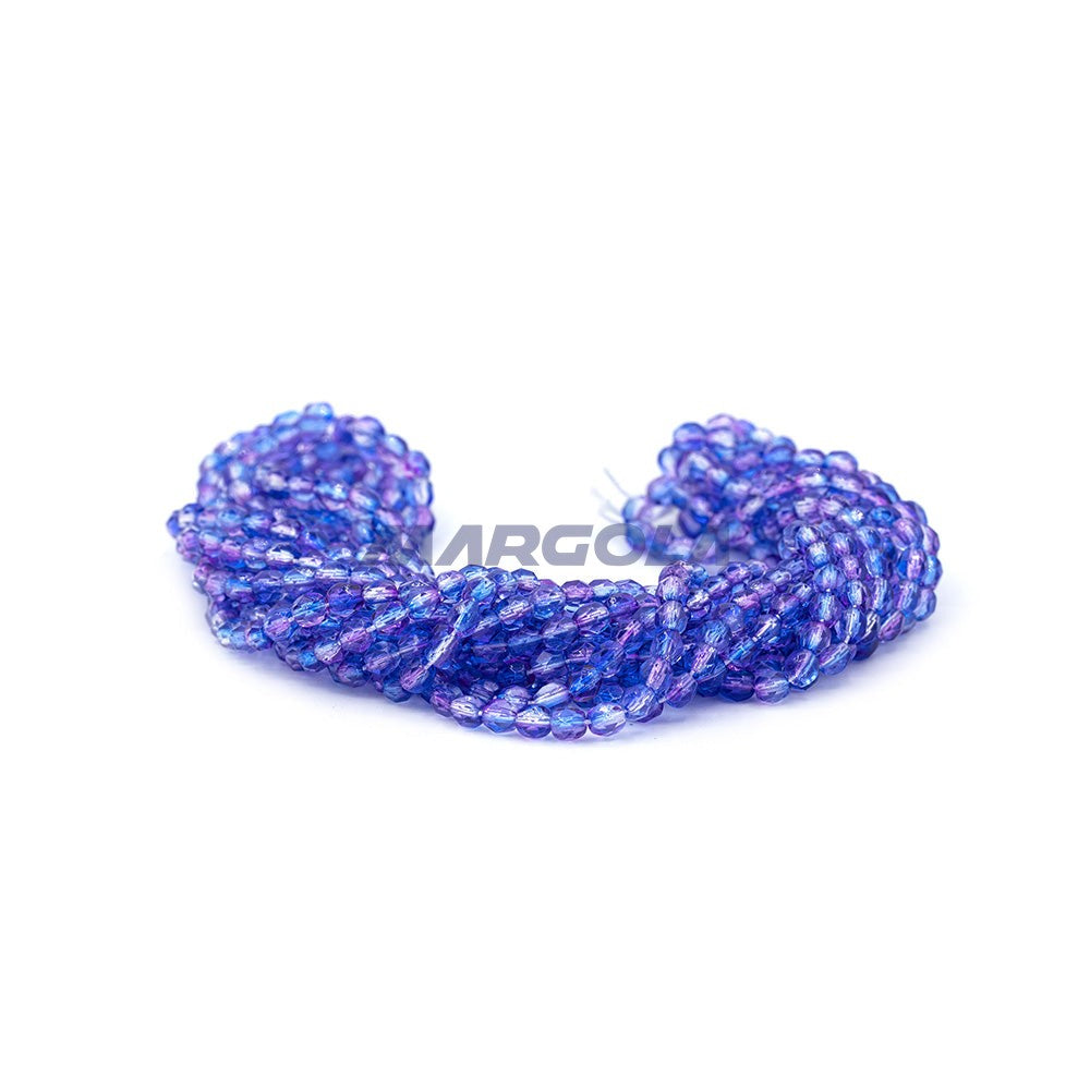 Faceted Czech Glass Fire Polished Multi Color Beads (Crystal, Sapphire & Light Amethyst)