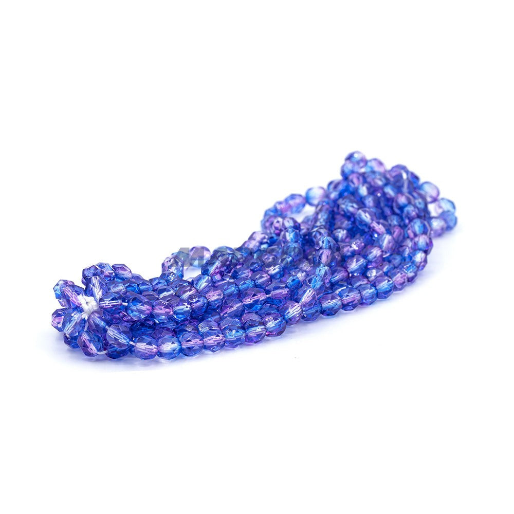 Faceted Czech Glass Fire Polished Multi Color Beads (Crystal, Sapphire & Light Amethyst)