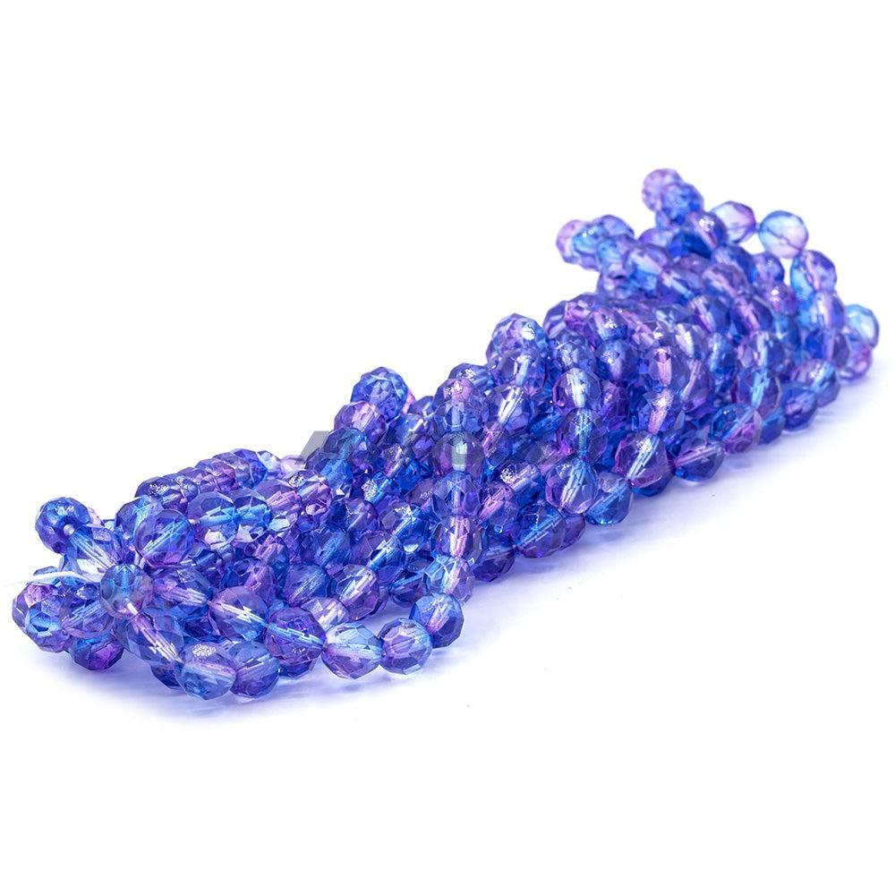 Faceted Czech Glass Fire Polished Multi Color Beads (Crystal, Sapphire & Light Amethyst)