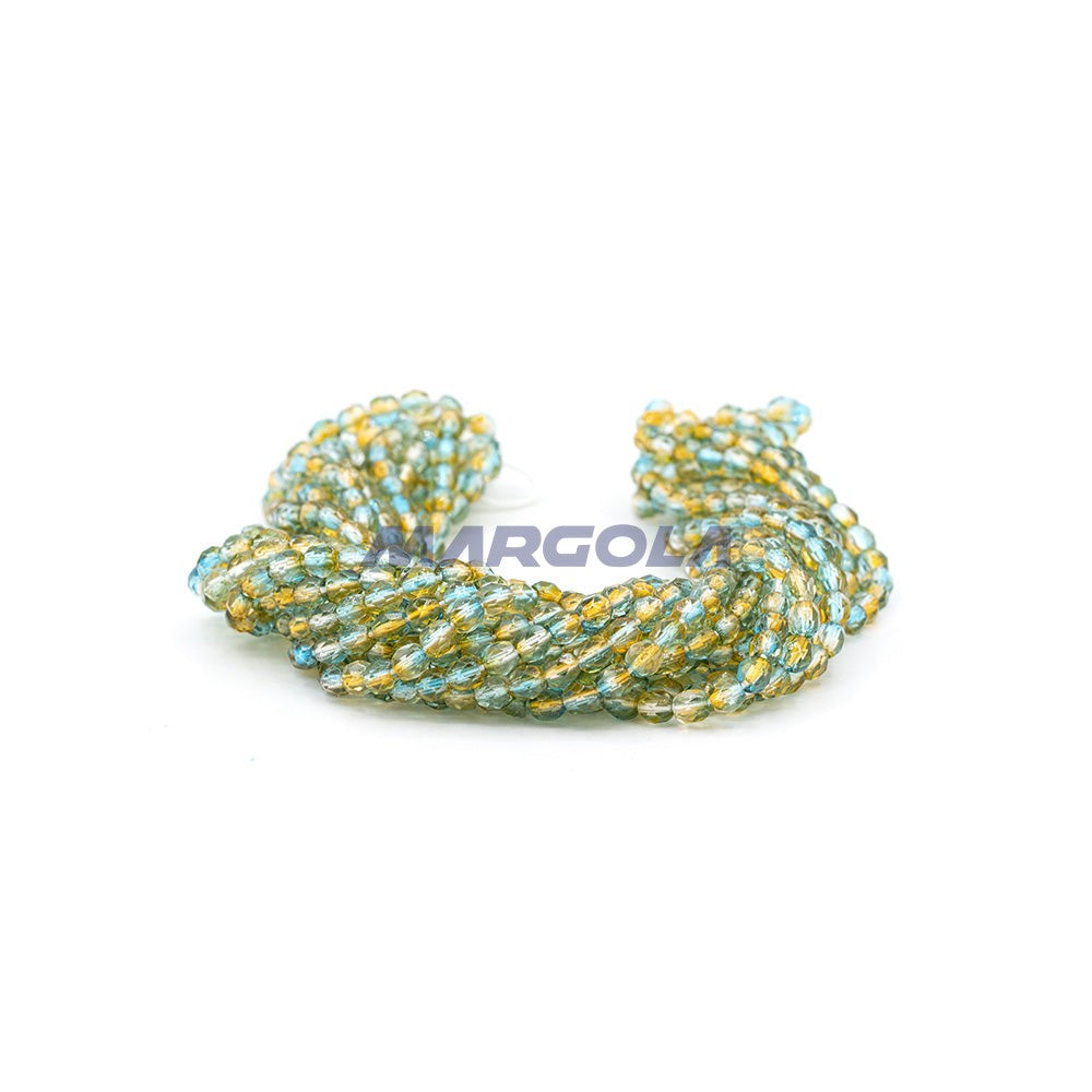 Faceted Czech Glass Fire Polished Multi Color Beads (Crystal, Aqua & Amber)