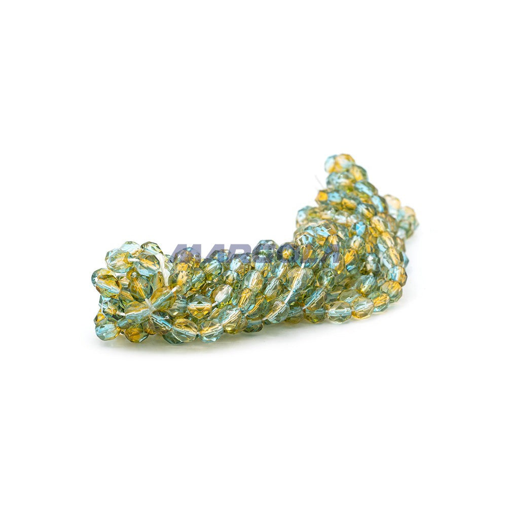 Faceted Czech Glass Fire Polished Multi Color Beads (Crystal, Aqua & Amber)