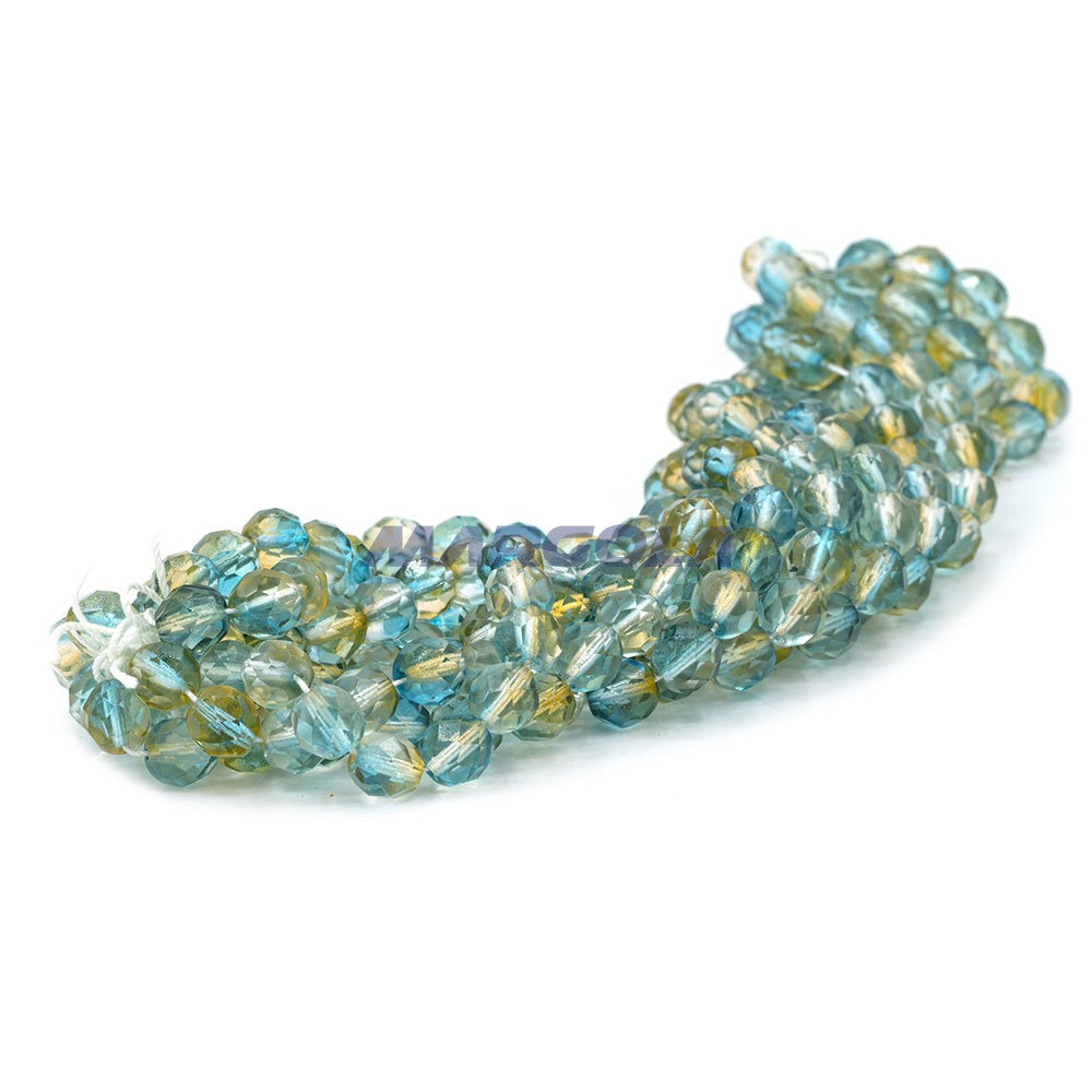 Faceted Czech Glass Fire Polished Multi Color Beads (Crystal, Aqua & Amber)