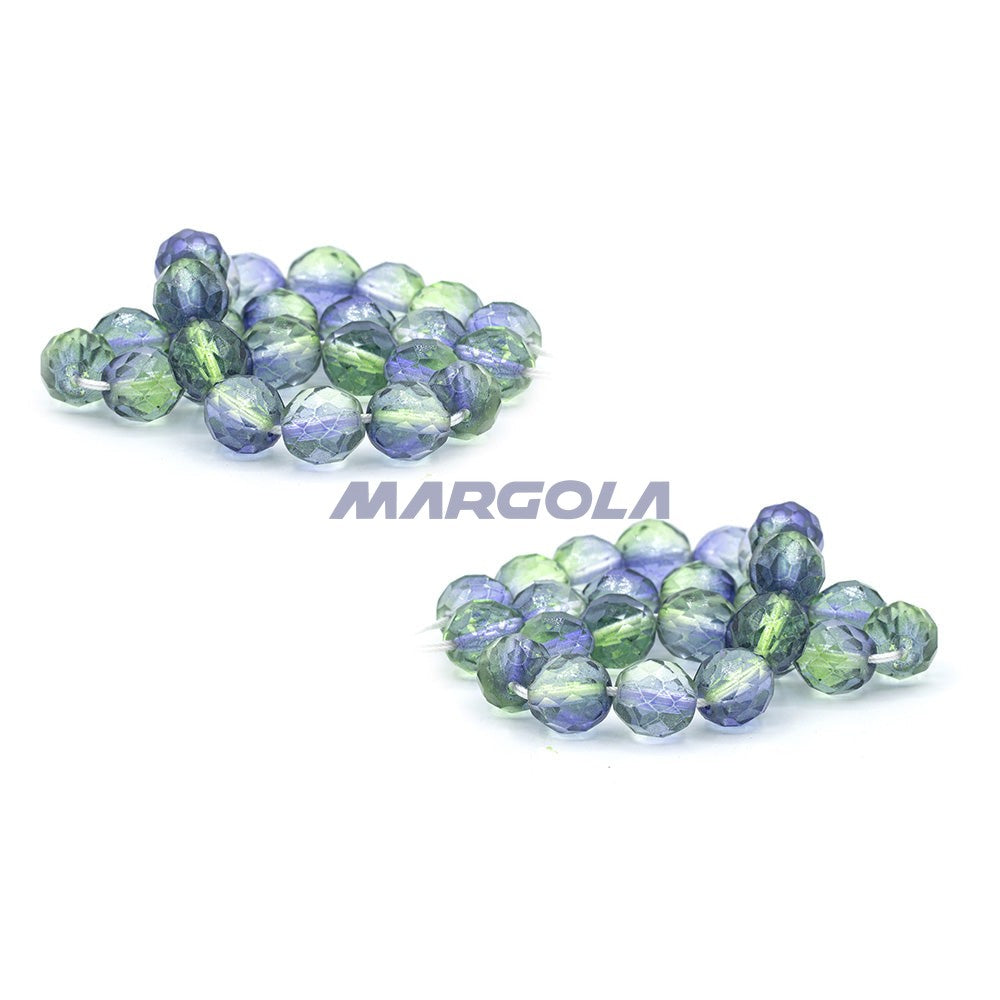 Faceted Czech Glass Fire Polished Multi Color Beads (Crystal, Emerald & Grape)