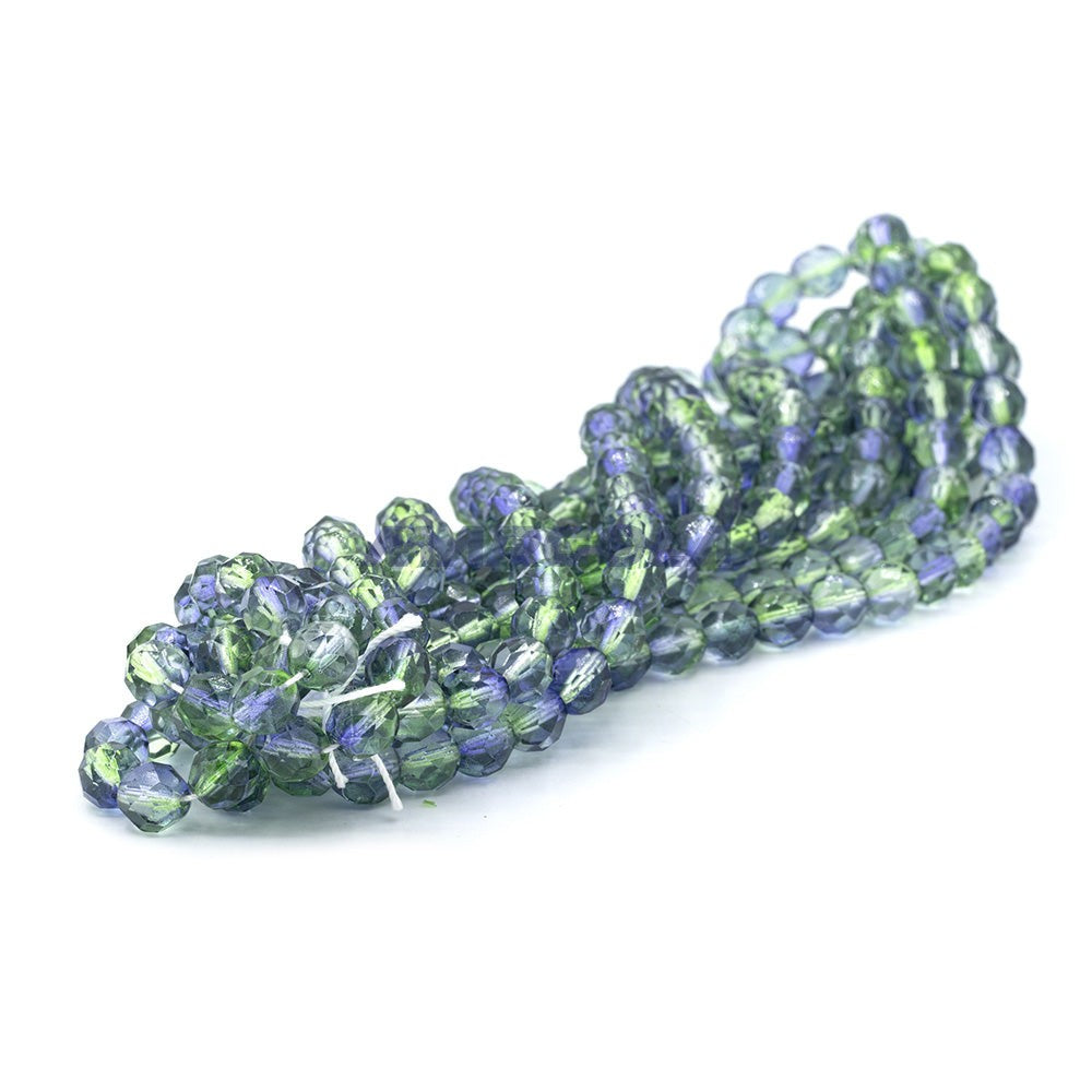 Faceted Czech Glass Fire Polished Multi Color Beads (Crystal, Emerald & Grape)