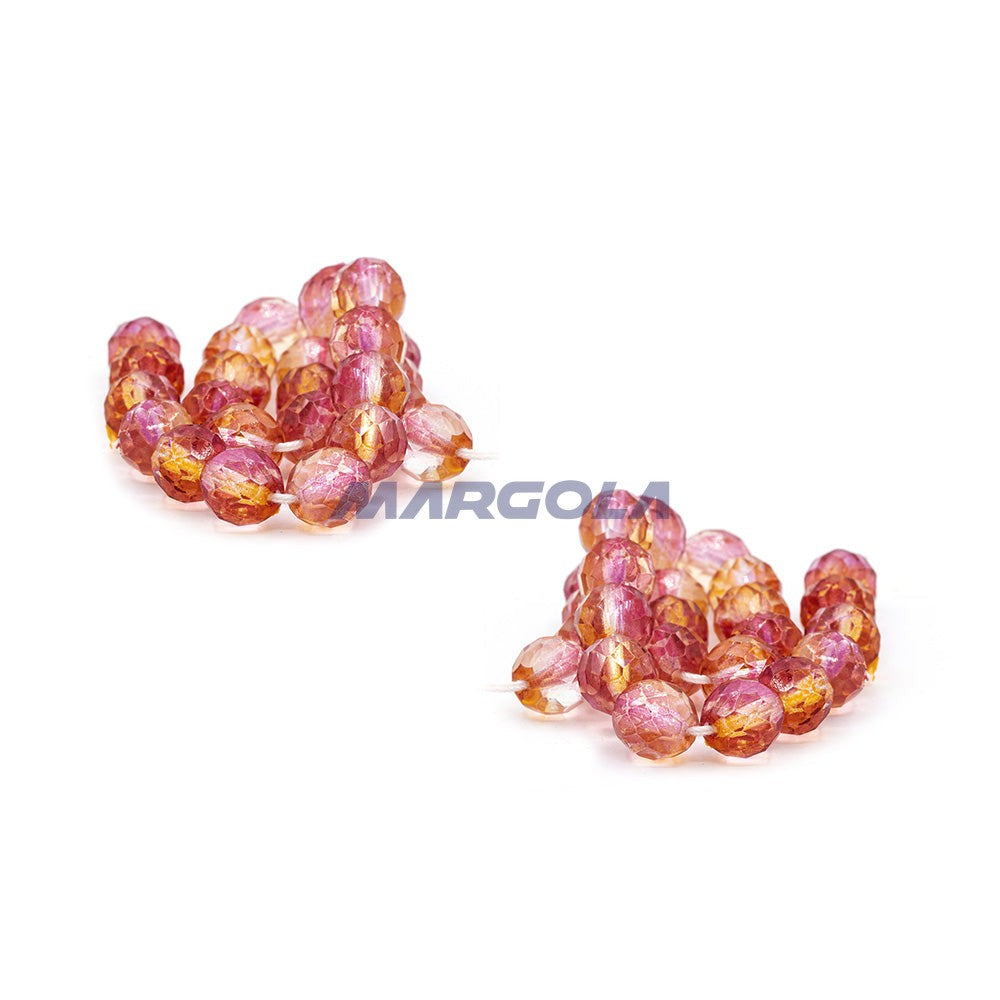 Faceted Czech Glass Fire Polished Multi Color Beads (Crystal, Amber, Ruby)