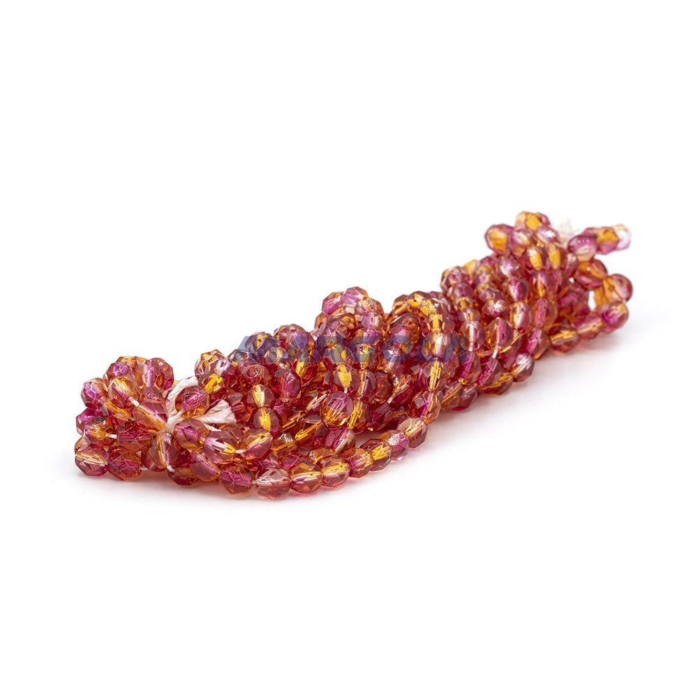Faceted Czech Glass Fire Polished Multi Color Beads (Crystal, Amber, Ruby)