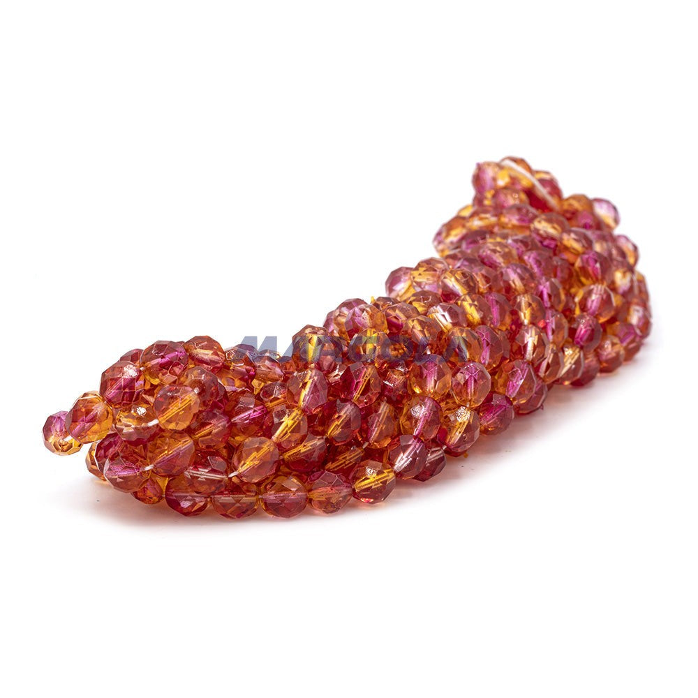 Faceted Czech Glass Fire Polished Multi Color Beads (Crystal, Amber, Ruby)