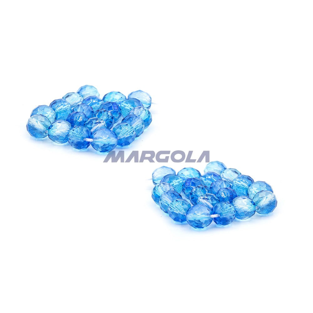 Faceted Czech Glass Fire Polished Multi Color Beads (Crystal, Sapphire & Aqua)