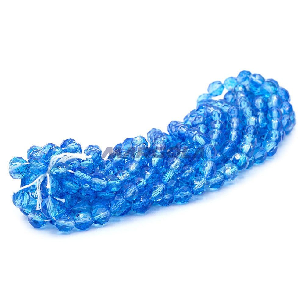 Faceted Czech Glass Fire Polished Multi Color Beads (Crystal, Sapphire & Aqua)