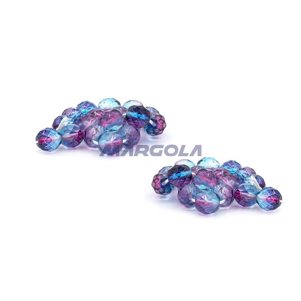 Faceted Czech Glass Fire Polished Multi Color Beads (Crystal, Fuchsia & Aqua)