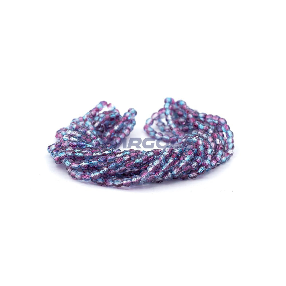 Faceted Czech Glass Fire Polished Multi Color Beads (Crystal, Fuchsia & Aqua)