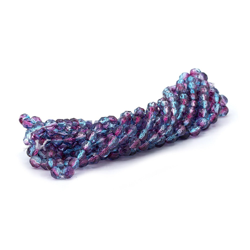 Faceted Czech Glass Fire Polished Multi Color Beads (Crystal, Fuchsia & Aqua)