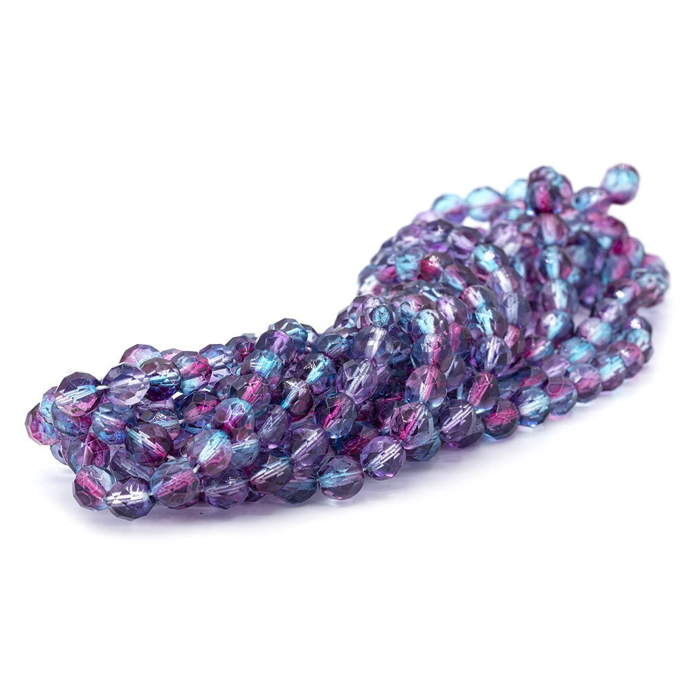 Faceted Czech Glass Fire Polished Multi Color Beads (Crystal, Fuchsia & Aqua)