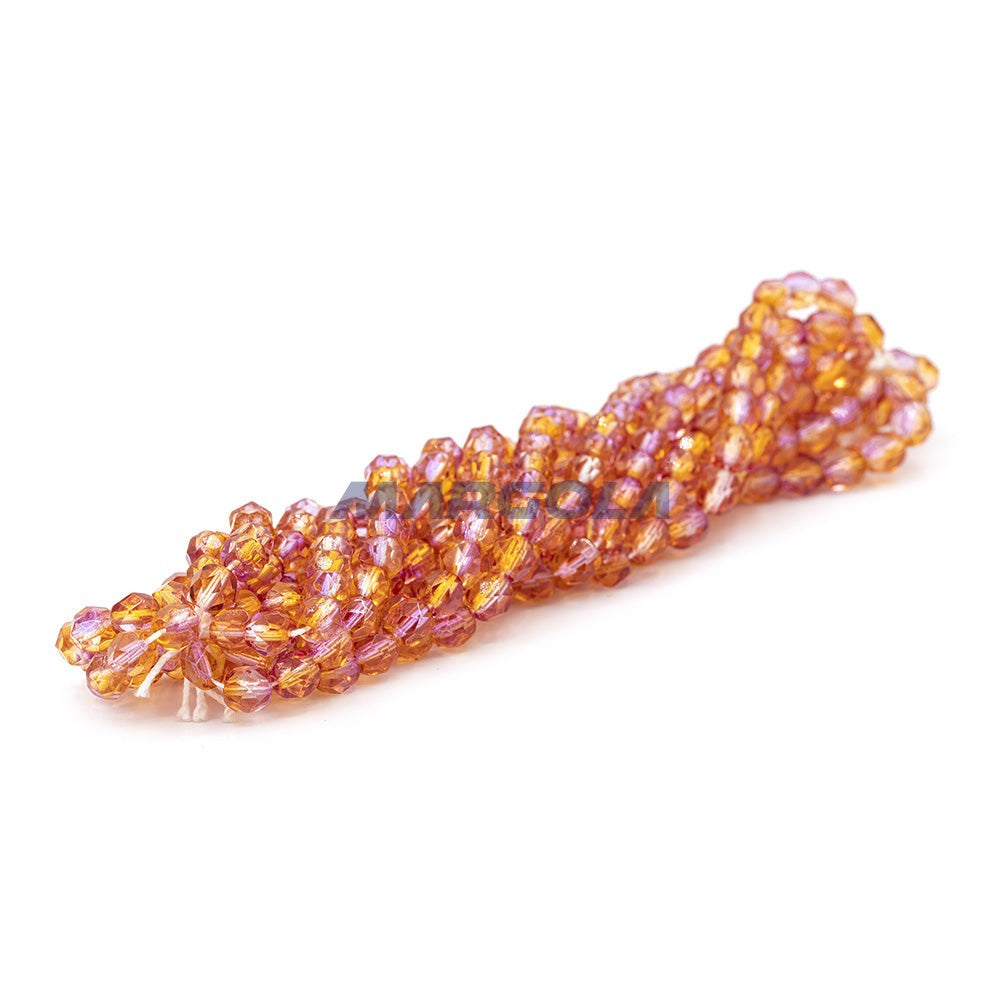 Faceted Czech Glass Fire Polished Multi Color Beads (Crystal, Amber & Pink)