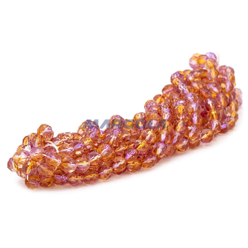 Faceted Czech Glass Fire Polished Multi Color Beads (Crystal, Amber & Pink)