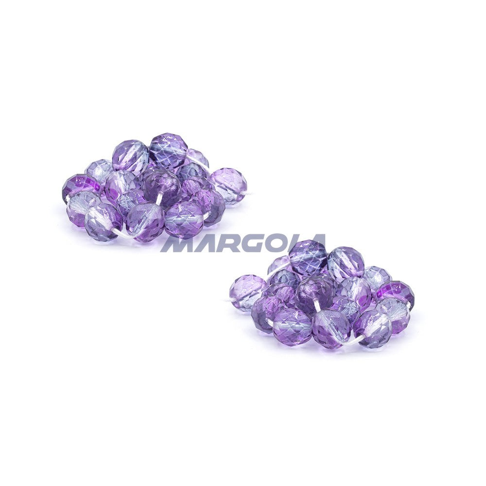 Faceted Czech Glass Fire Polished Multi Color Beads (Crystal, Light Amethyst & Grape)