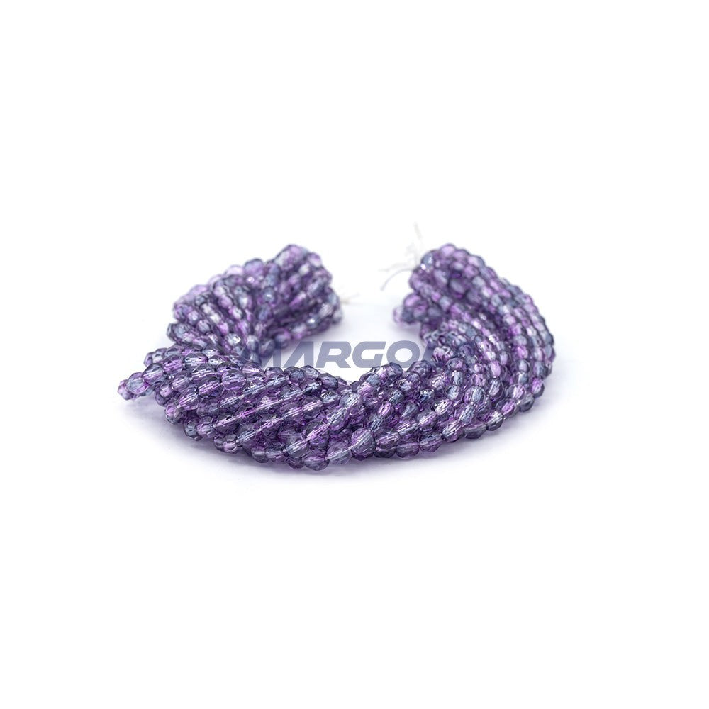 Faceted Czech Glass Fire Polished Multi Color Beads (Crystal, Light Amethyst & Grape)