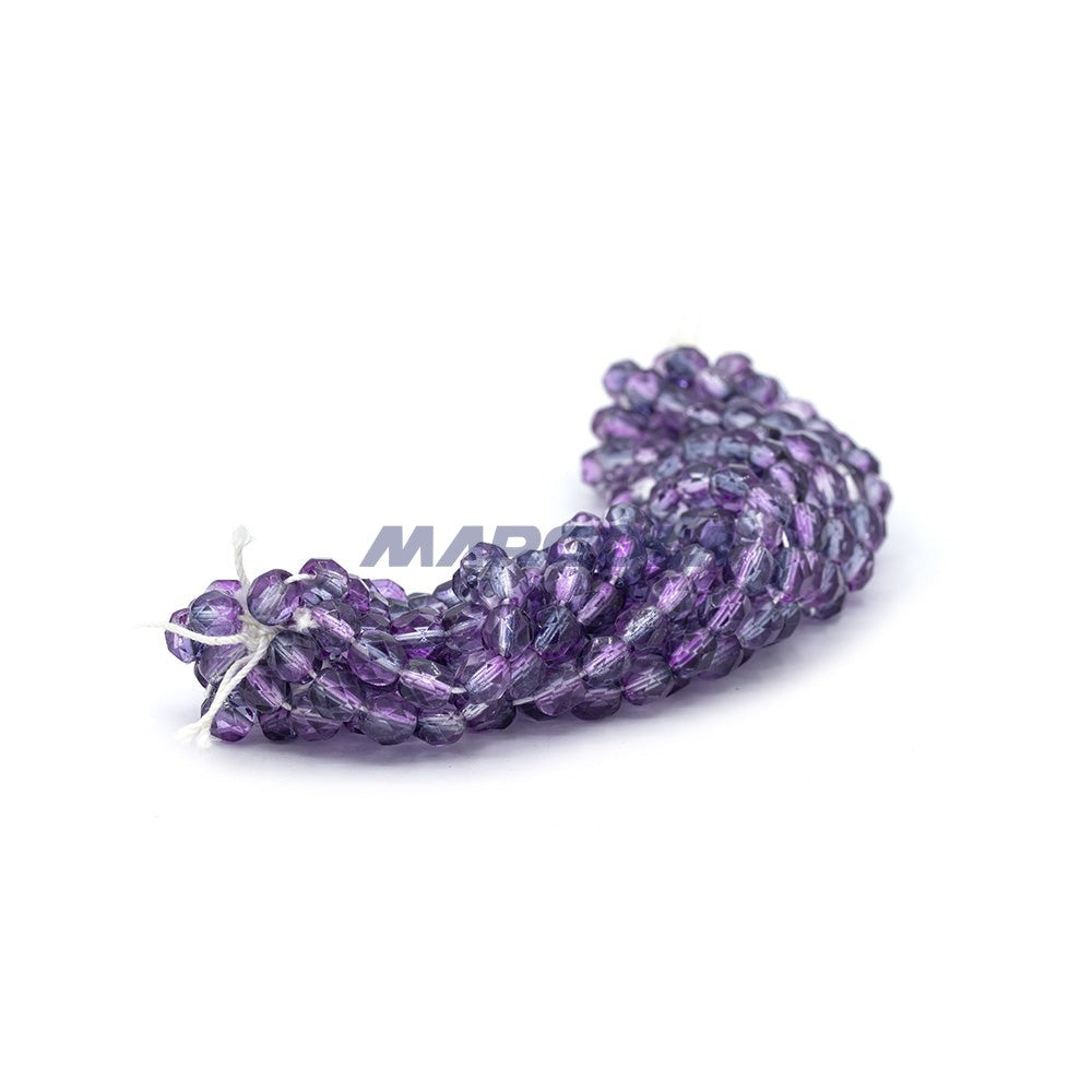 Faceted Czech Glass Fire Polished Multi Color Beads (Crystal, Light Amethyst & Grape)