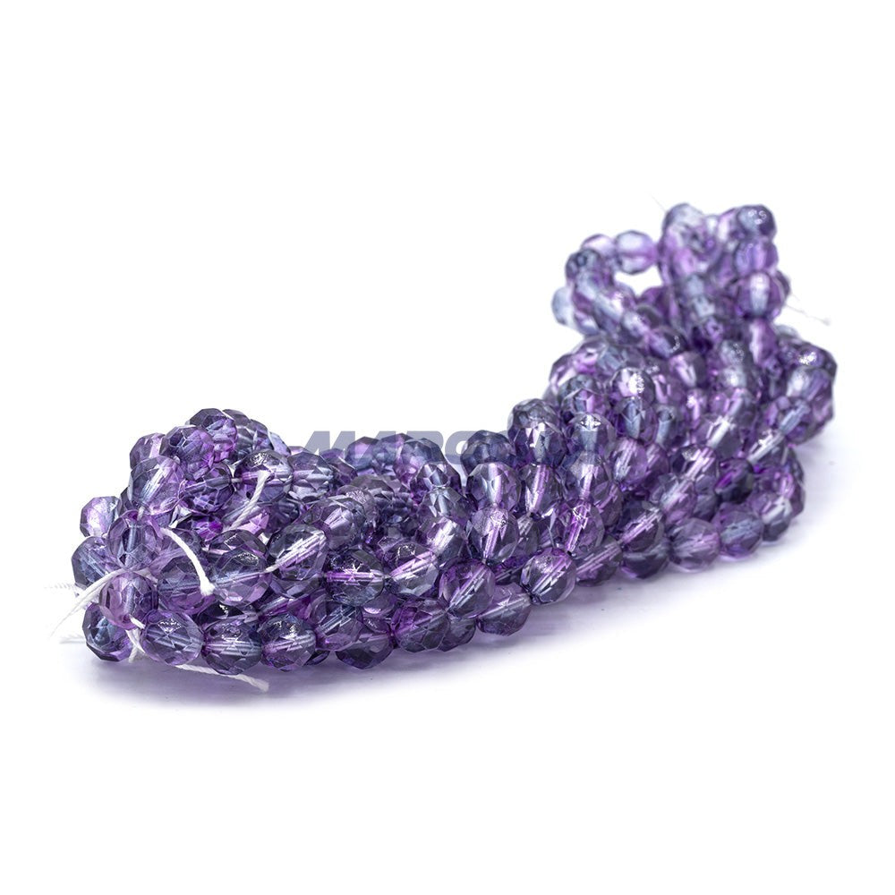 Faceted Czech Glass Fire Polished Multi Color Beads (Crystal, Light Amethyst & Grape)