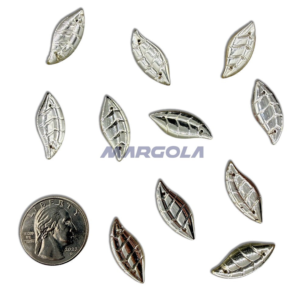 Sew On Glass Jewel Leaf 24mm Crystal