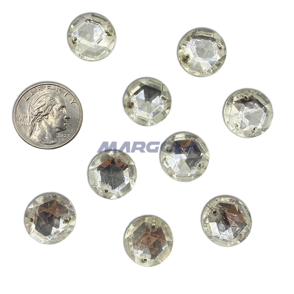 Sew On Glass Jewel Round 18mm Crystal