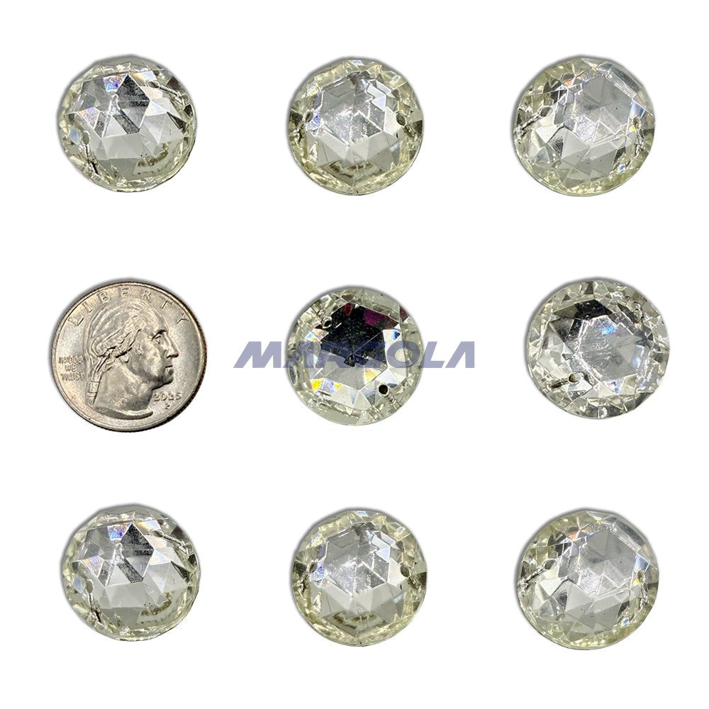 Sew On Glass Jewel Round 22mm Crystal