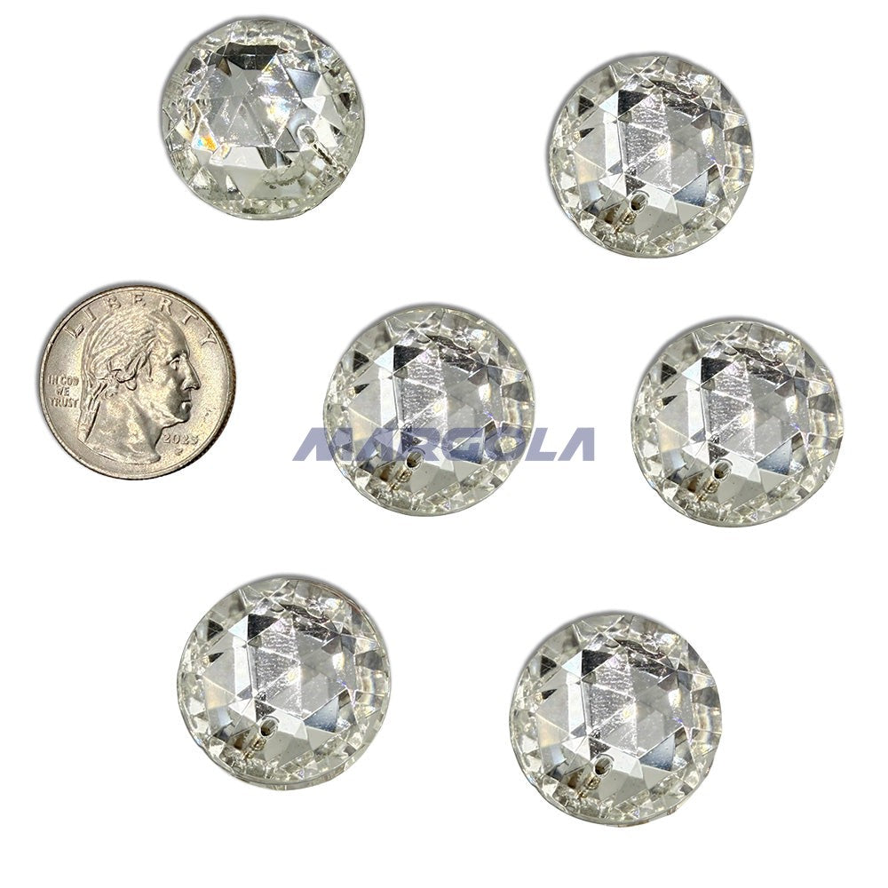 Sew On Glass Jewel Round 25mm Crystal